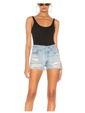 Levi’s 501 High Rise Raw Hem Distressed Button Fly Jean Shorts